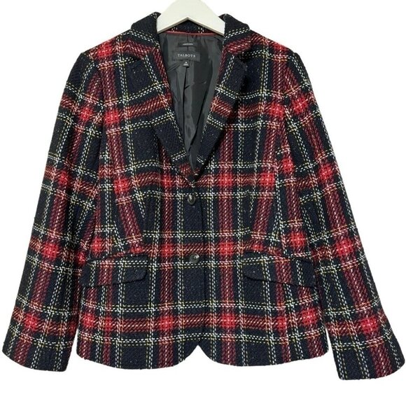 Talbots Aberdeen Blazer Jacket Wool Blend Red/Black Plaid Tailored Womens Sz 16 - Picture 12 of 12